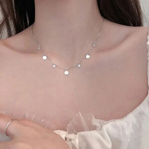 925 Sterling Silver Dainty Disc Coin Necklace Rose Gold Minimalist Choker